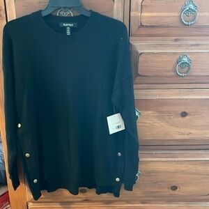 NWT Ellen Tracy Women’s Black Crew Neck Sweater With Button Detail Size Medium